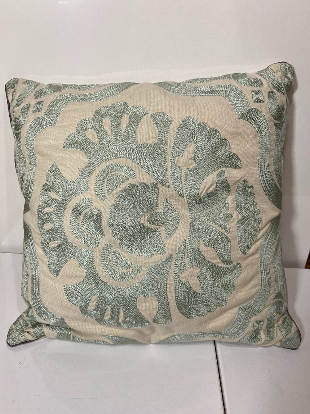 Macy's Charter Club Luxury Embroidered Damask Sage Green Throw Pillow 22x22 $120